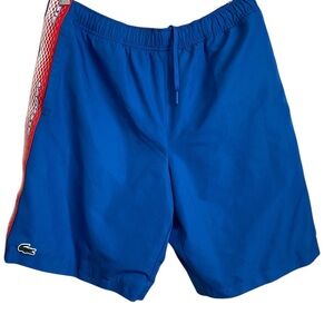 Lacoste Men's Athletic Shorts in Blue & Red Side Stripe Silicone Croc Athleisure